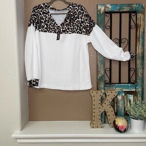 Leopard Print and White Long Sleeve Top